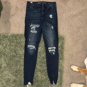 American Eagle Outfitters Women's Dark Blue Distressed Skinny Jeans